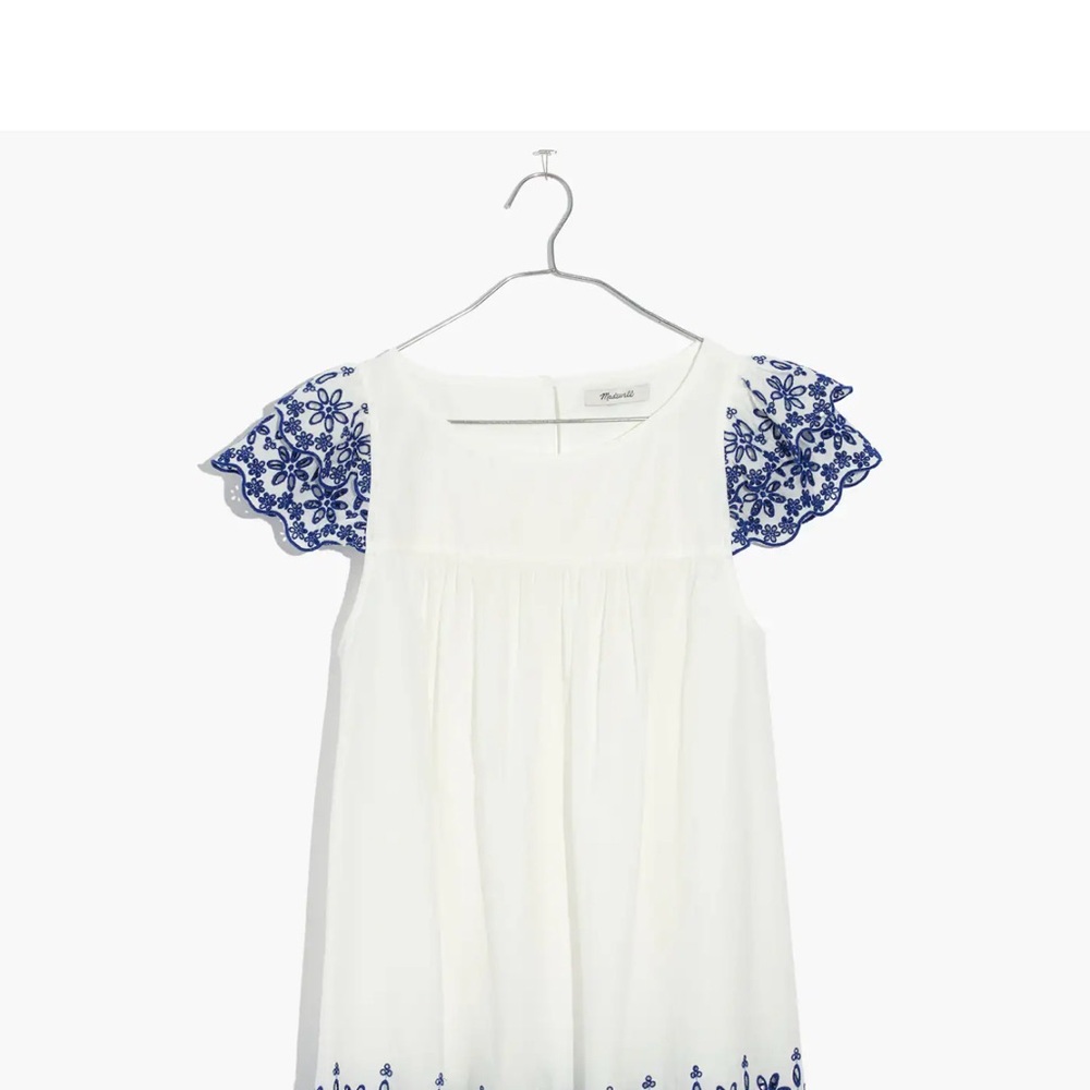Madewell White Top with Blue Embroidery